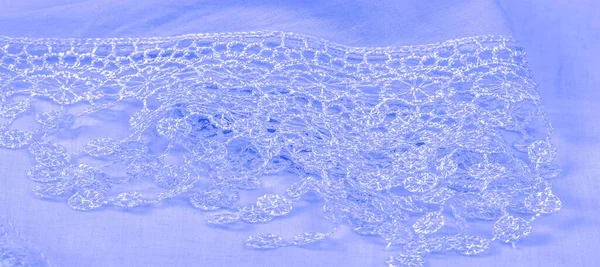 Våren Blå Silke Med Spets Uddar Snygg Elegant Azurblå Siden — Stockfoto