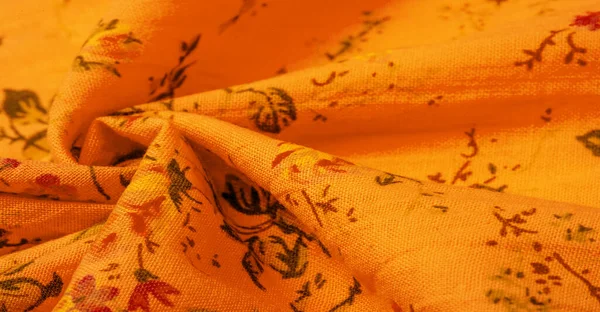 Geel Oranje Katoenen Stof Met Bloemenprint Koop Bloemenprints Van Onafhankelijke — Stockfoto
