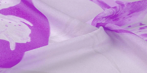 Silk fabric, purple flowers on a silver white background. this delicate fabric in pastel colors will evoke imagination. Texture, background pattern,