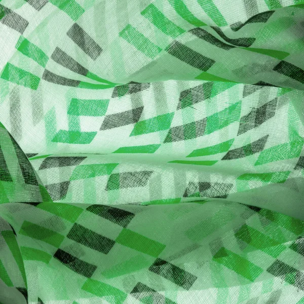 Біла Шовкова Тканина Зеленими Чорними Геометричними Формами Ромба Абстрактний Малюнок — стокове фото