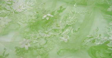 Dantel yumuşak yeşil. Doku. Geçmişi. şablon. Soluk yeşil çubuklu, eski dantelli ve salata sıralı soyut bir arka plan. Kartpostal, poster, doku veya duvar kağıdı olarak kullanılabilir