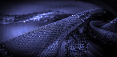 Mavi çizgili ipek kumaş. Safir tonlarında soyut ipek renkler. Kumaşta eski model. Arkaplan dokusu, dekoratif süs