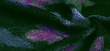 Kelebek desenli yeşil yün kumaş. Yeşil kırmızı mavi. Dekor modern, tekstil sanatı, doku, arkaplan, desen