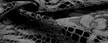 Siyah dantel kumaş, kabartmalı dantel kumaş, her iki tarafında da istiridye. Projeleriniz için uygun, tasarım, vesaire. Doku, arkaplan