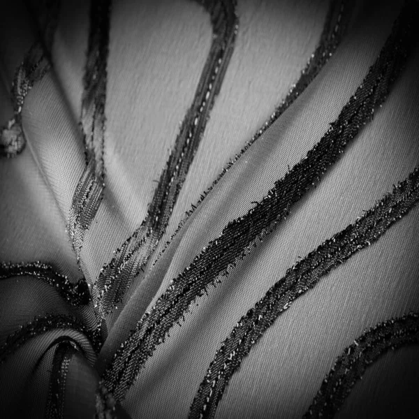 黑色丝织物 有深色条纹 摘要用灰色调提取丝质色调 面料上的复古图案 背景质地 装饰品 — 图库照片