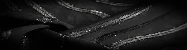 Black Silk Fabric Dark Stripes Abstract Silk Tone Gray Tones — Stock Photo, Image