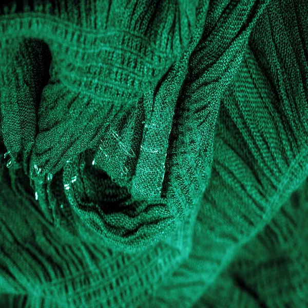 Zielony Jedwabny Materiał Tkaniny Koszule Tkaniny Równoległych Lub Ukośnych Fałdach — Zdjęcie stockowe