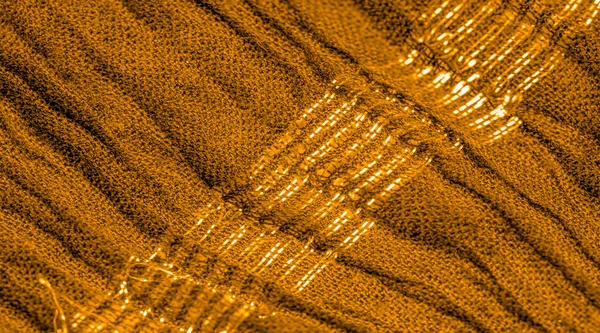 Tecido Seda Amarelo Marrom Tecidos Malha Com Pregas Paralelas Diagonais — Fotografia de Stock
