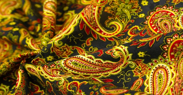 Paisley Muster Auf Dunkelschwarzem Hintergrund Polyester Baumwolle Dies Ist Ein — Stockfoto
