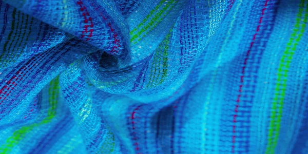 Тканина Синьо Бірюзові Смугасті Синьо Зелені Лінії Дуже Легка Еластична — стокове фото