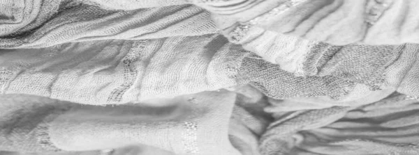 Tessuto Seta Grandi Strisce Bianco Grigio Separate Una Striscia Argento — Foto Stock