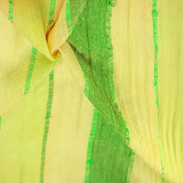 Tejido Seda Grandes Rayas Amarillo Verdes Separadas Por Una Tira —  Fotos de Stock
