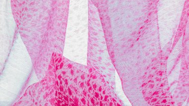 Beyaz-kırmızı renkli ipek kumaş. Tekstil. Özellikleri, daha esnek ve tasarımı daha hafif olduğu için dokuma kumaştan farklıdır. doku