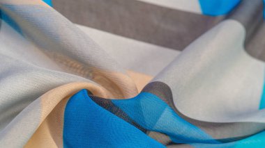 İpek kumaş, çok renkli grunge mavi gri beyaz. bohem baskı, doku, arkaplan, desen