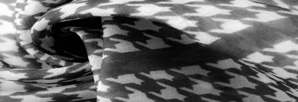 Delikatny Czarno Biały Szyfon Jedwabny Jasnych Kolorach Geometrycznym Nadrukiem Zaskakująco — Zdjęcie stockowe