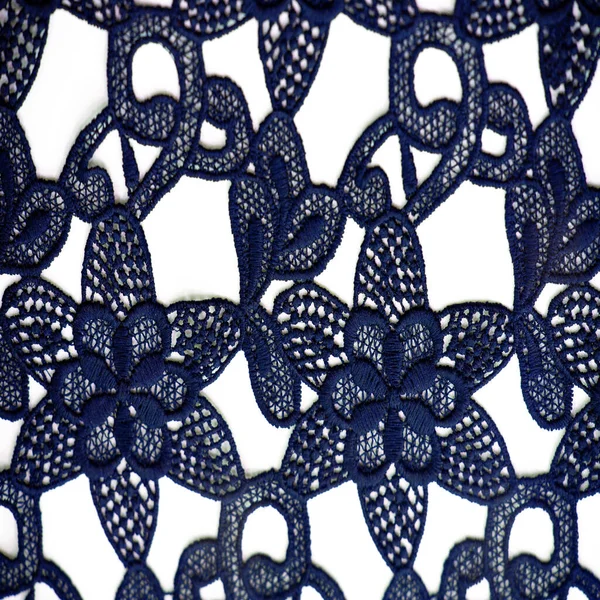 Tecido Renda Azul Renda Algodão Puro Com Padrão Floral Embelezado — Fotografia de Stock