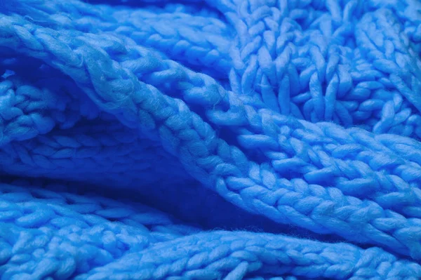 Modrá Vlněná Šála Velký Tlustý Pletenec Nádherná Ručně Vyrobená Vlna — Stock fotografie