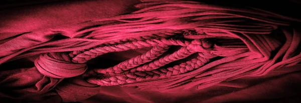 Tissu Tresses Rouges Fond Tricoté Tricoté Avec Motif Gaufré Tresses — Photo