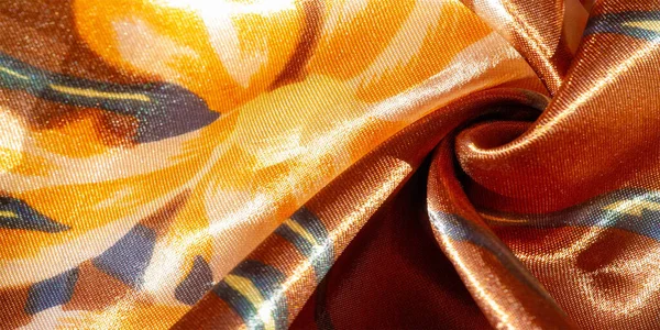 Brown Silk Fabric Floral Print Photo Taken Bright Light Texture — Stock Photo, Image