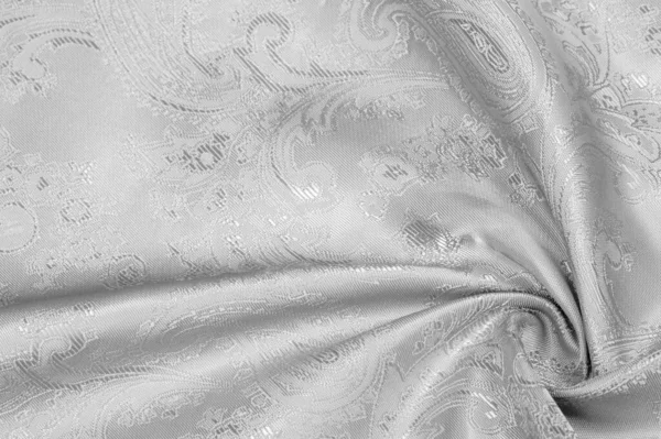 Шелковая Ткань Белом Живая Смесь Цветочных Диагональных Полос Сером Фоне — стоковое фото