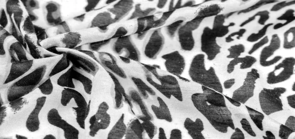 Czarno Biały Jedwabny Materiał Nadruk Lamparta Skóra Zwierzęca Motyw Afrykański — Zdjęcie stockowe