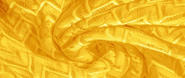 Текстура Фон Узор Шелковая Ткань Желтый Кружевной Тюль Бриллиантовый Шарф — стоковое фото