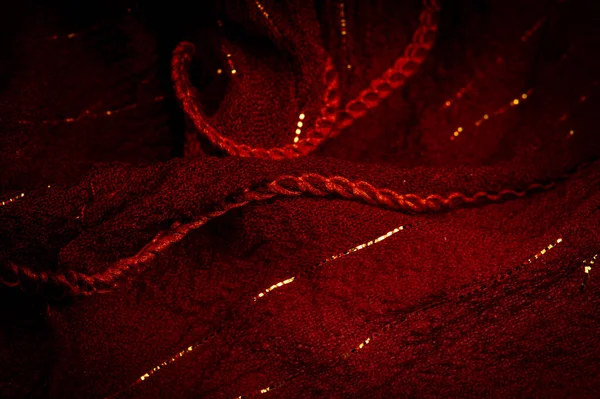 Tecido Seda Vermelho Com Lurex Fundo Textura Brilhante Fundo Cetim — Fotografia de Stock