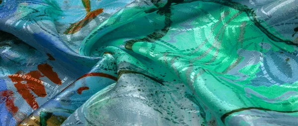 Ressam Tarafından Çizilmiş Ipek Kumaş Parlak Renkler Kahverengi Sarı Mavi — Stok fotoğraf