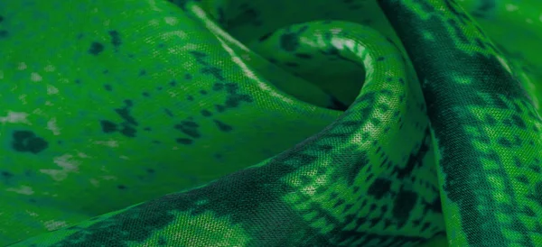 Green Fabric Snakeskin Pattern Background Texture Bright Green Fabric Close — Stock Photo, Image