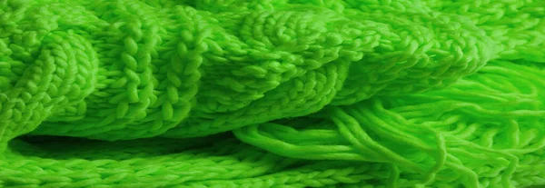 Zöld Kötött Gyapjú Sál Nagy Vaskos Kötés Gyönyörű Téli Kézzel — Stock Fotó