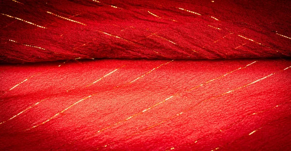 Tissu Soie Rouge Avec Lurex Texture Brillante Fond Satiné Tissu — Photo