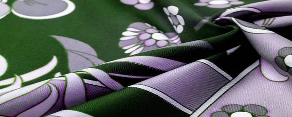 Tecido Azul Verde Com Estampa Flores Brancas Linhas Geométricas Apresenta — Fotografia de Stock