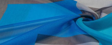 İpek kumaş, çok renkli grunge mavi gri beyaz. bohem baskı, doku, arkaplan, desen