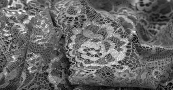 Czarna Koronka Vintage Tle Kwiatowe Koronka Jest Tkaniną Ażurową Uzyskaną — Zdjęcie stockowe