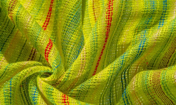 Abric Cor Verde Claro Com Listras Linhas Vermelho Azul Amarelas — Fotografia de Stock