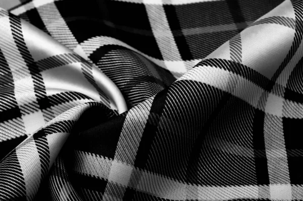 Ekose Kumaş Siyah Beyaz Renkler Kumaşta Skoç Motifleri Gayda Sesi — Stok fotoğraf