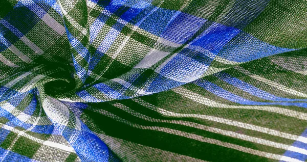 Szkocki Materiał Culottes Niebieski Zielony Biały Kolor Tkaniny Szachownica Wzór — Zdjęcie stockowe