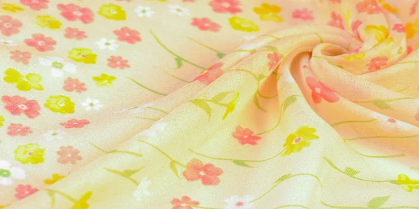 Tecido Seda Pequenas Flores Fundo Bege Costura Perfeita Desenho Floral — Fotografia de Stock