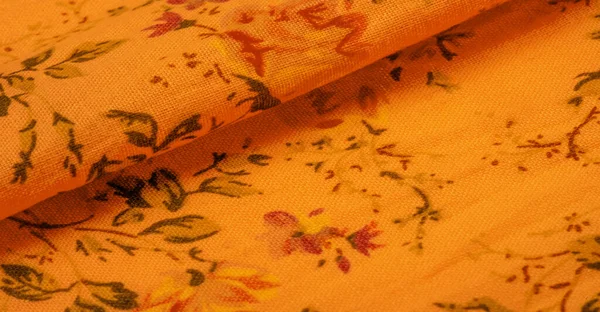 Sárga Narancssárga Pamut Szövet Virágmintás Mintával Vegyen Virágnyomokat Független Művészektől — Stock Fotó