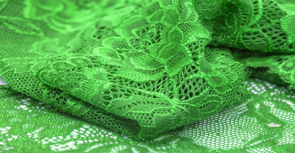 Renda Verde Laço Jacquard Têxtil Elástico Elegante Item Decorativo Para — Fotografia de Stock