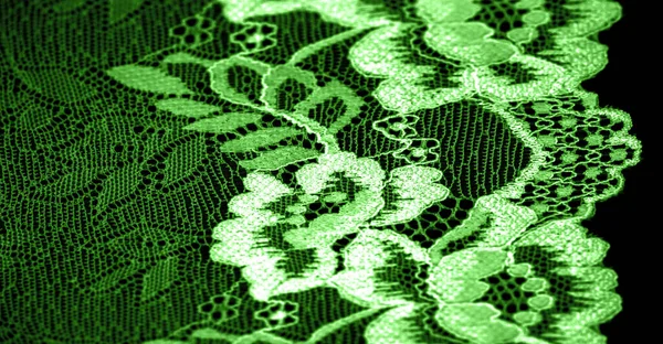 Zöld Csipke Egyedülálló Design Kézzel Készített Fekete Fehér Stretch Csipke — Stock Fotó