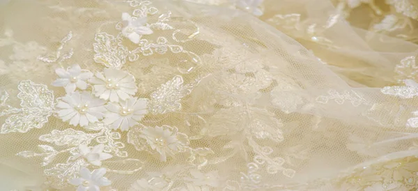 Pizzo Morbido Beige Texture Sfondo Modello Sfondo Astratto Con Asta — Foto Stock