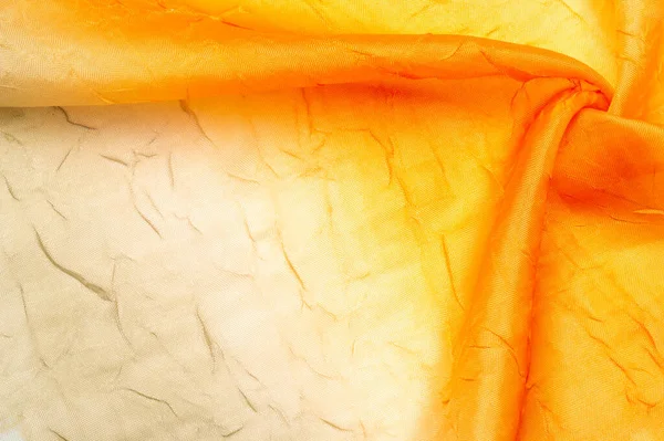 Tejido Seda Amarillo Naranja Gradiente Colores Tela Dentado Alisado Con — Foto de Stock