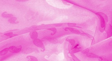 Çizgi film bıyıklı pembe ipek kumaş, doku, arkaplan, desen