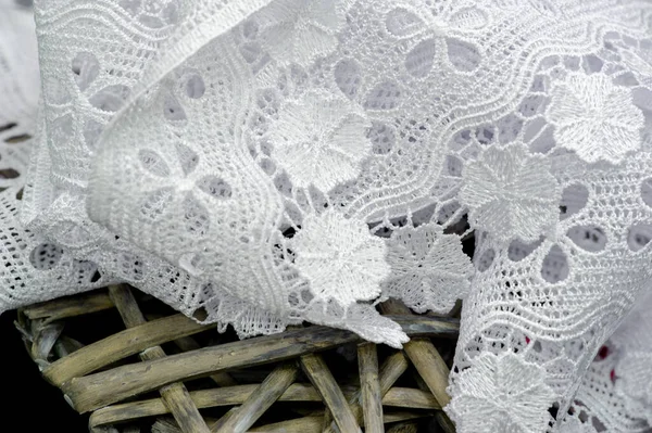 Fita Renda Branca Perfeito Para Seus Projetos Arco Fazendo Travesseiros — Fotografia de Stock