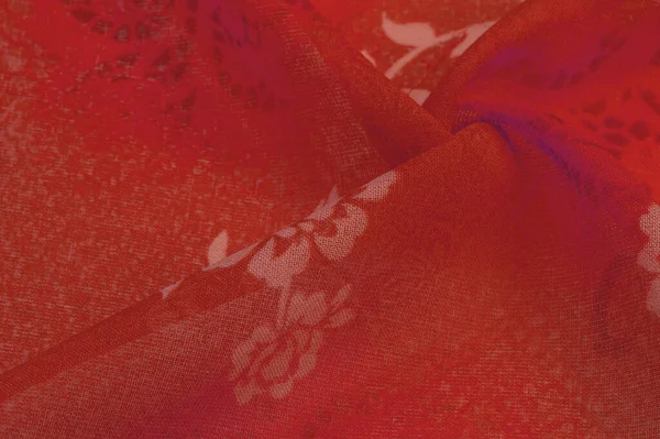 Tissu Soie Rouge Avec Imprimé Floral Conception Vêtements Fond Floral — Photo