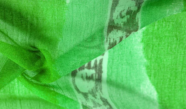 Абстрактний Візерунок Тканині Велика Плетена Нитка Зелено Білий Візерунок Ліній — стокове фото
