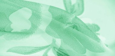  Beyaz ipek kumaş, yeşil iz. Üzerinde baskı olan bu ipek kumaş senin projelerin için mükemmel, internet dekorasyonu. Doku arkaplanı, desen, 