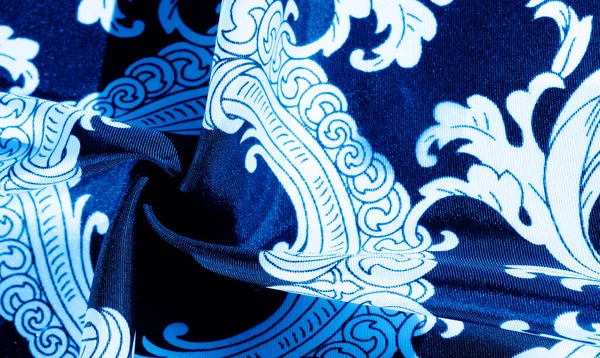 Mavi Beyaz Başlıklı Ipek Kumaş Filigran Kumaşının Mükemmel Bir Örneği — Stok fotoğraf