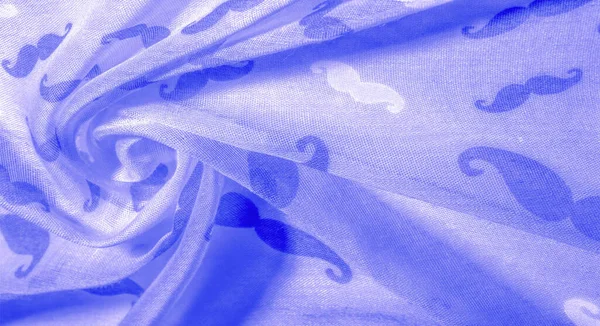 Tecido Seda Azul Com Bigode Desenho Animado Pintado Textura Fundo — Fotografia de Stock